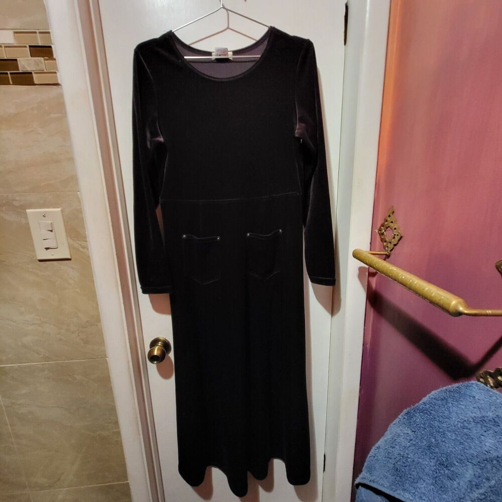Vtg! Coldwater Creek Long Sleeve Velvet Maxi Dress S Pockets Modest